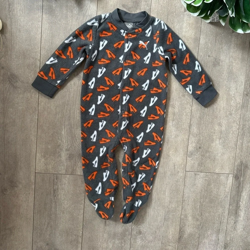 Y2K Puma Baby Infant Boys Cozy Gray and Orange Kids One Piece Footies 6-9 Months
